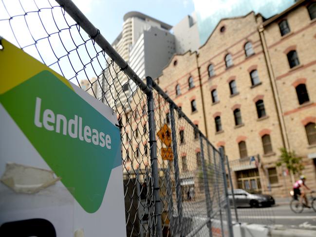 A Lendlease logo is seen on temporary fencing in Sydney's CBD on Sunday, February 24, 2019. The construction company will release its half yearly results on Monday. (AAP Image/Jeremy Piper) NO ARCHIVING