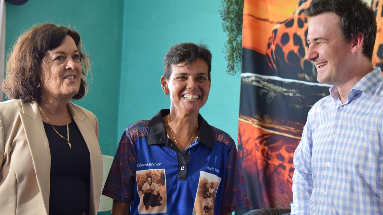 Thuringowa MP Natalie Marr, with Rasmussen resident Bronwyn Grainer and Minister for Housing and Public Works Sam O'Connor.