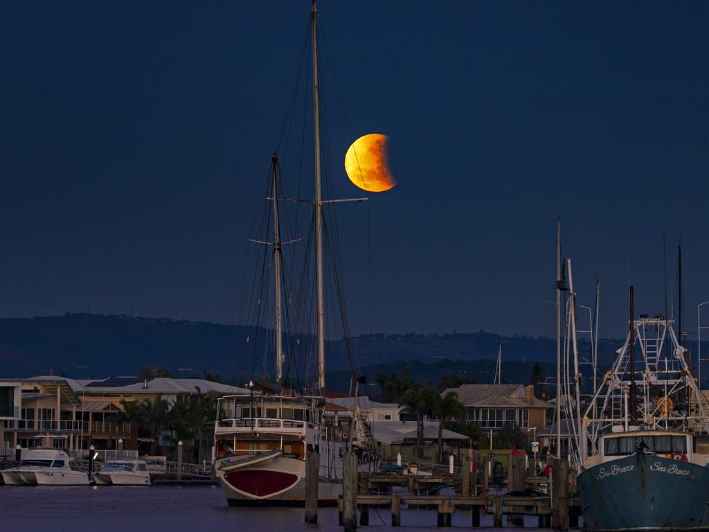 Lunar Eclipse over the Mooloolah River on Wednesday July 17th 2019. Picture Lachie Millard