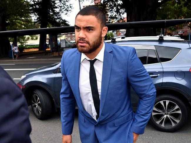 Manly Sea Eagles NRL player Dylan Walker arrives at Manly Local Court in Sydney, Tuesday, December 18, 2018. Walker has been charged with common assault and assault occasioning actual bodily harm. (AAP Image/Joel Carrett) NO ARCHIVING