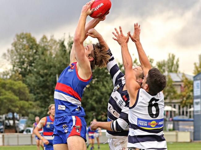 Pat McKenna soars high against Strathfieldsaye. Picture: Aaron Cook