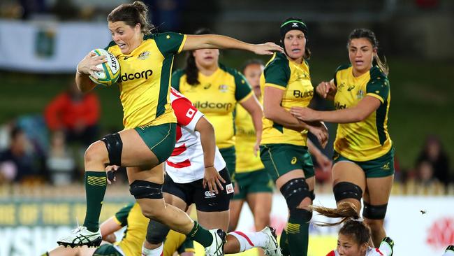 Wallaroos Grace Hamilton makes a break against Japan last year.