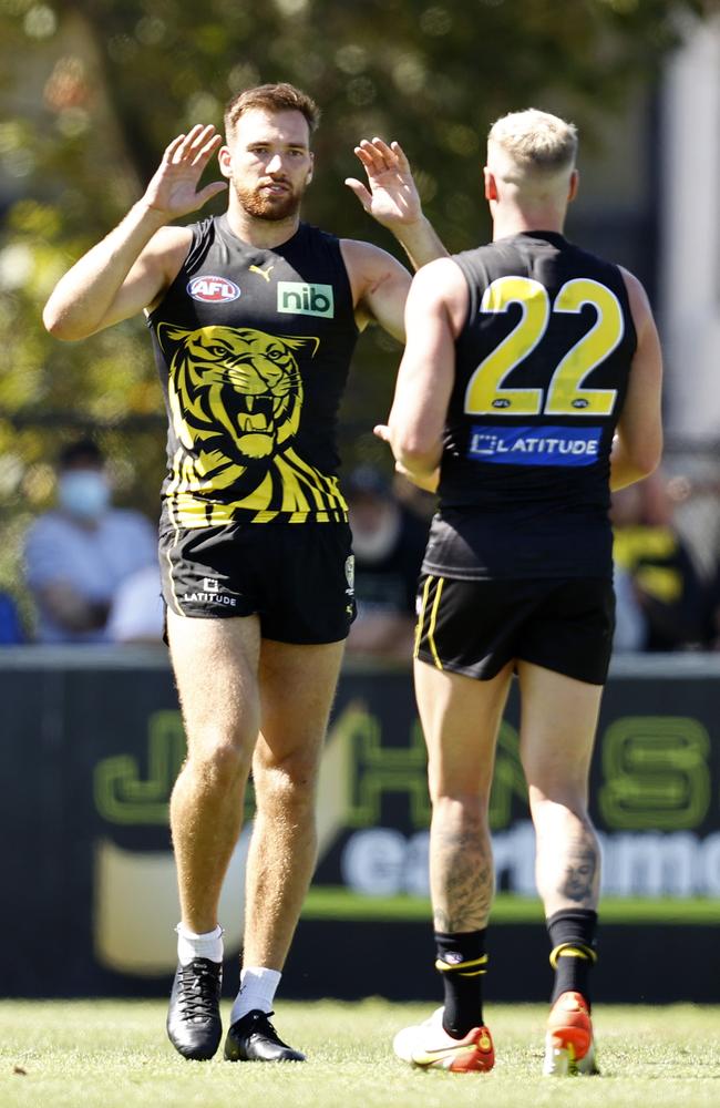 Noah Balta celebrates a goal during Richmond’s intraclub match. Picture: Getty Images