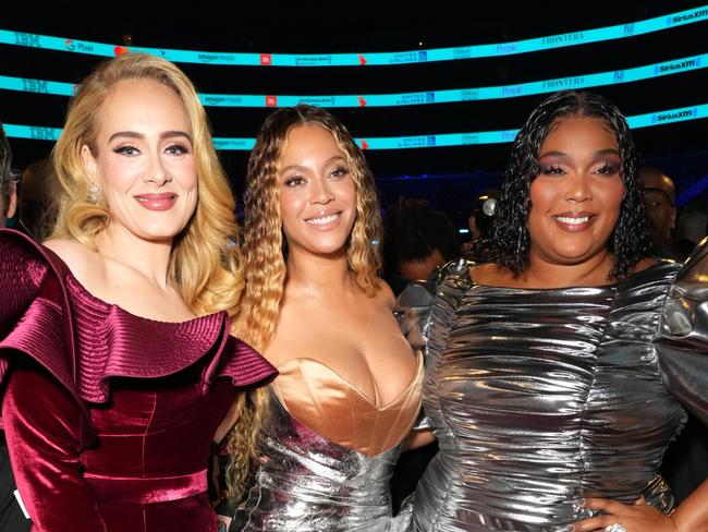 LOS ANGELES, CALIFORNIA - FEBRUARY 05: (L-R) Adele, BeyonceÃÂ, and Lizzo attend the 65th GRAMMY Awards at Crypto.com Arena on February 05, 2023 in Los Angeles, California. (Photo by Kevin Mazur/Getty Images for The Recording Academy)