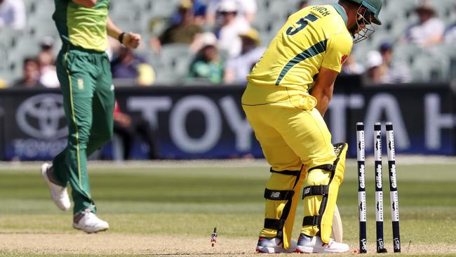 CRICKET - 09/11/18 - ODI - Australia v South Africa at The Adelaide Oval. Aaron Finch bowled for 41 runs by Pretorius. Picture SARAH REED