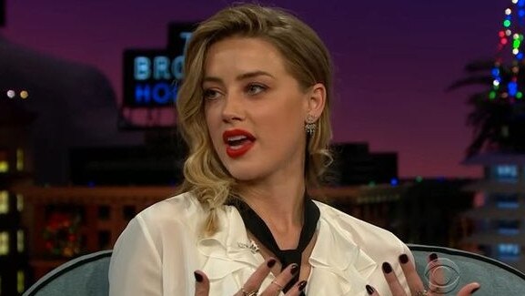 Amber Heard on the James Corden show, with bright red lipstick. Picture CBS/YouTube