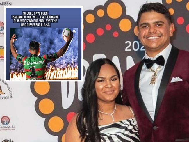 Latrell Mitchell with his wife.