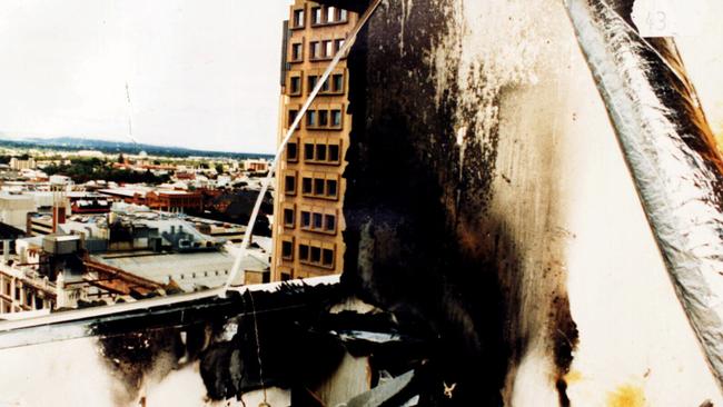 National Crime Authority building in Waymouth Street after the parcel bomb explosion that killed NCA officer Geoffrey Bowen.