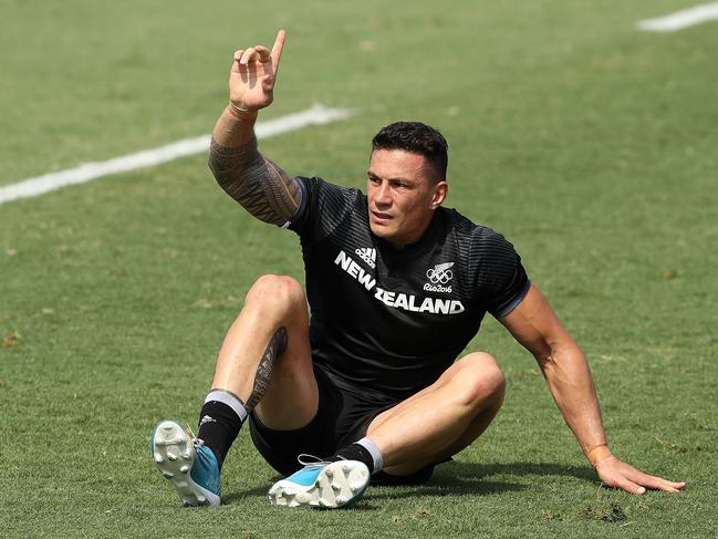 Sonny Bill Williams is injured and taken from the field during the 2nd half of the 2016 Rio Olympic Men's Rugby Sevens game between New Zealand and Japan at Deodoro Stadium, Rio. Pics Adam Head