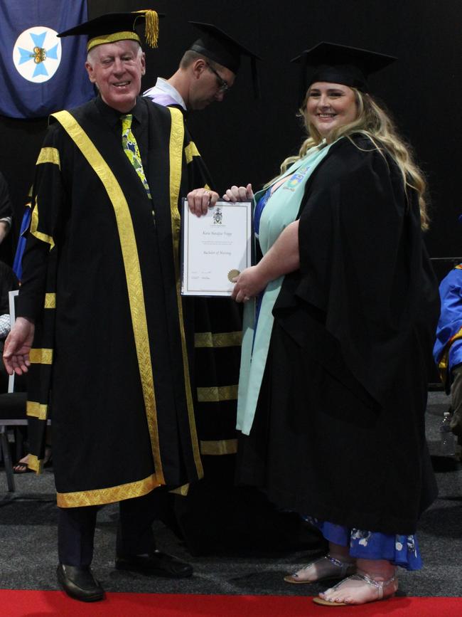 Katie Trapp graduated with a Bachelor of Nursing at the CQUniversity graduation ceremony in Bundaberg on December 14, 2023.