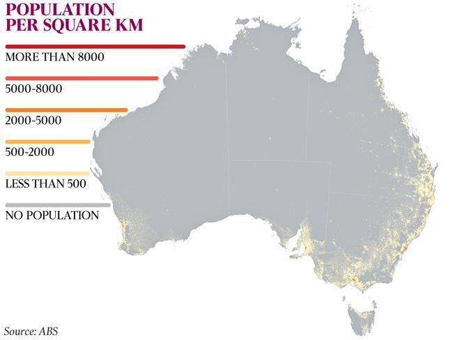 Australia map - population per square km