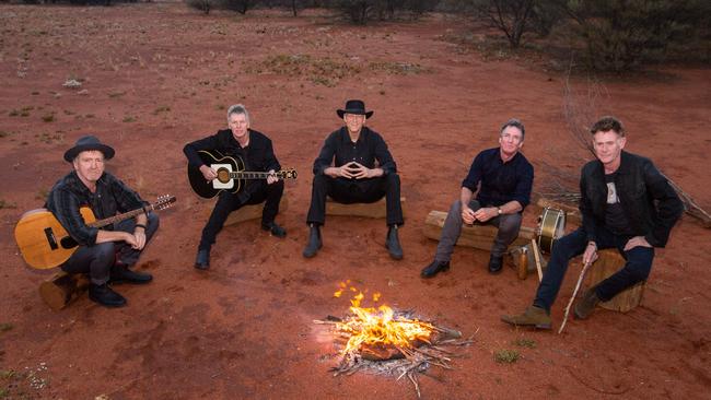 Midnight Oil in the Northern Territory in December 2016, with Bones Hillman far right. Picture: Oliver Eclipse