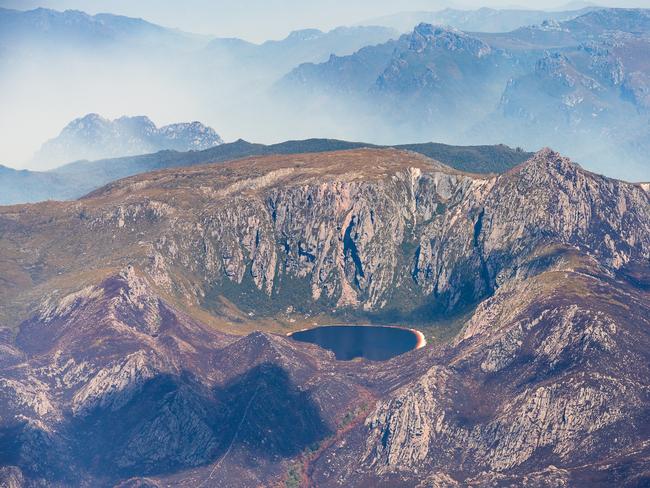 2019 Tasmanian bush fires. Lake Rhona, Gell River Fire - at Southwest National Park. . Picture - LUKE TSCHARKE / PAR AVION