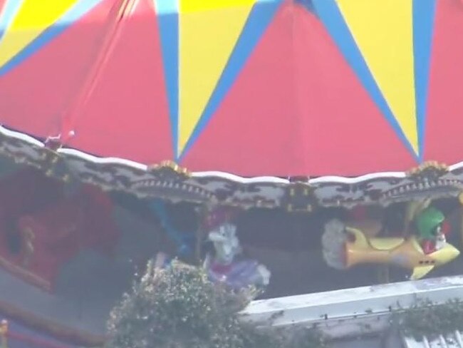 The Looney Tunes Carousel at Movie World on the Gold Coast, where a boy has been taken to hospital after hitting his head this afternoon. Pic – Nine News Twitter