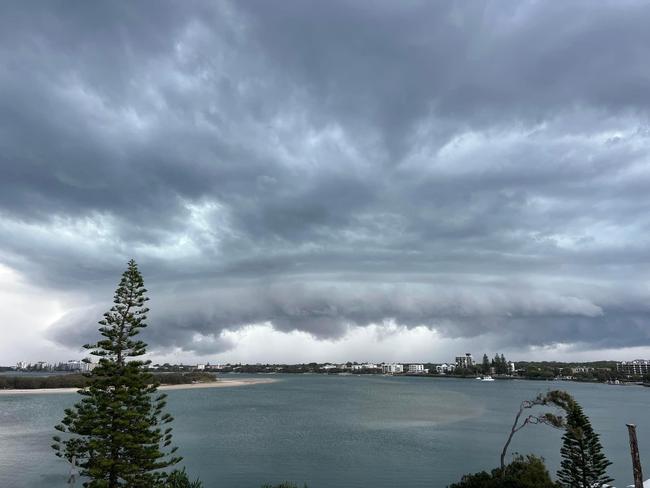 Storm clouds over Caloundra Sunday afternoon. Picture: Cade Mooney