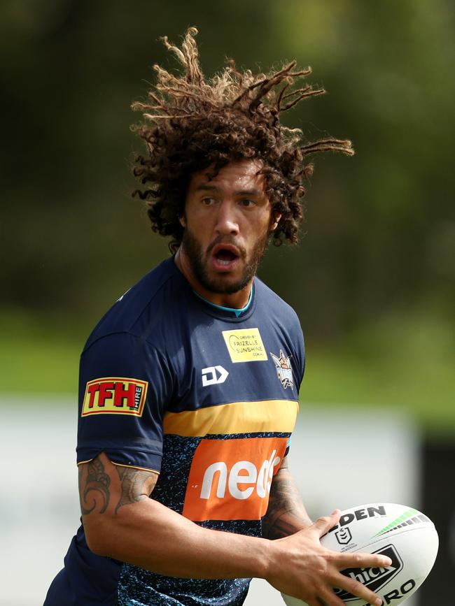 Kevin Proctor runs the ball during a Gold Coast NRL training session on March 28, 2019 in Gold Coast, Australia. (Photo by Chris Hyde/Getty Images)