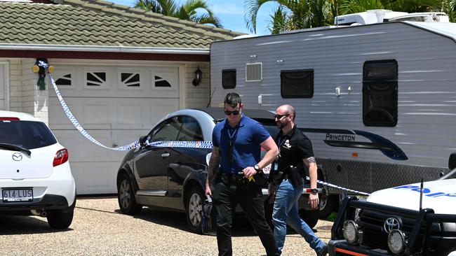 Police at the scene of a suspected murder on Bribie Island. Picture: Lyndon Mechielsen/Courier Mail