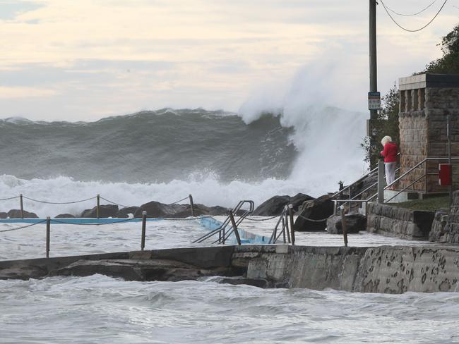 Huge waves pummelled Palm Beach pool.