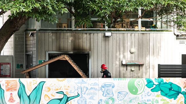 Police and fire forensic investigators working at a childcare centre in Maroubra which last week was firebombed in an anti-Semitic attack. Picture: NewsWire/Julian Andrews