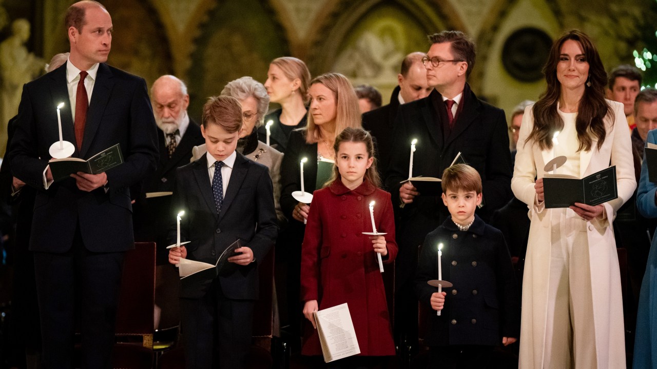 Prince William, Prince George, Princess Charlotte, Prince Louis and Princess Catherine during the Royal Carols - Together At Christmas service at Westminster Abbey on December 8, 2023. Picture: Aaron Chown - WPA Pool/Getty Images