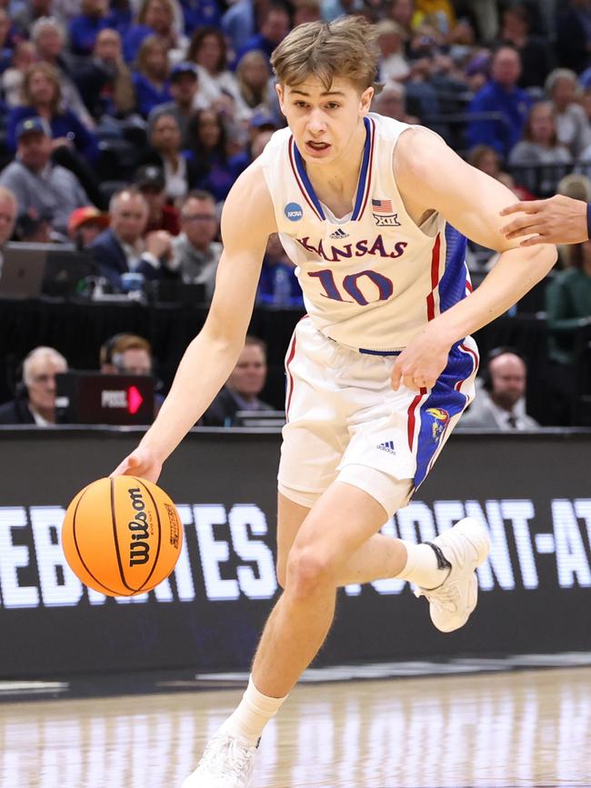 Aussie Johnny Furphy impressed at Kansas but was passed over in the first round of the NBA draft. Picture: Getty Images