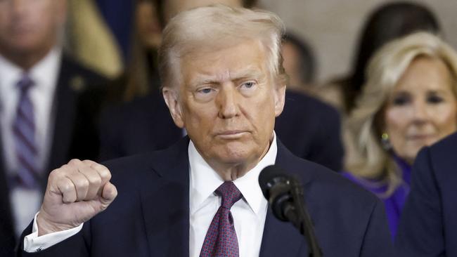 US President Donald Trump gestures during his inauguration ceremony in Washington, DC, on Tuesday. Picture: AFP