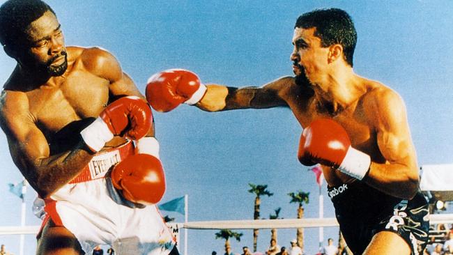 Jeff Fenech spars with Azumah Nelson in Las Vegas in 1991. Picture: Supplied