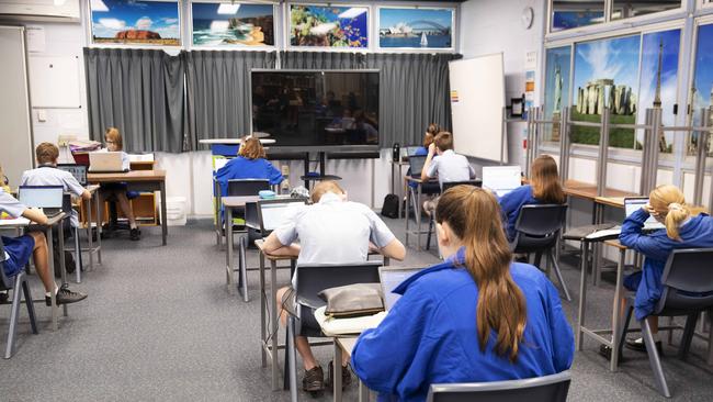 Inside classrooms during the Covid-19 pandemic at Redcliffe State High School. Students learning and practising social distancing. PHOTO: AAP /Attila Csaszar