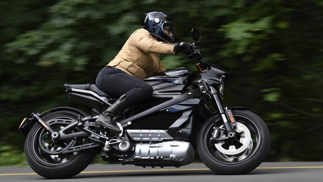 Monique Lisa astride the new Harley-Davidson LiveWire. Picture: Matteo Cavadini