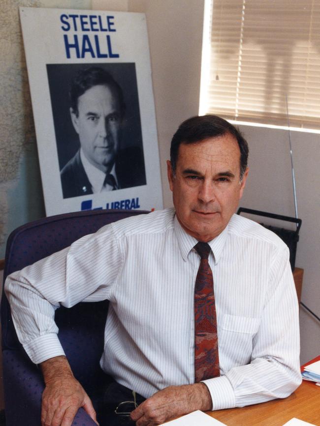 Steele Hall, 65, when he was Federal member for Boothby, at his office on Marion Road in 1994.