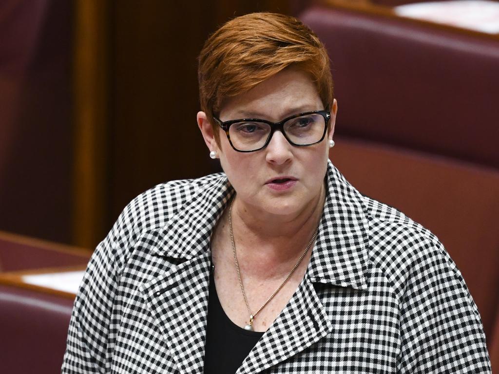 Foreign Minister Marise Payne said disinformation is contributing to a climate of fear. Picture: AAP Image/Lukas Coch.