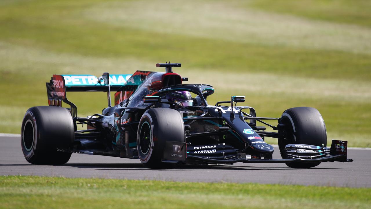 Lewis Hamilton broke the Silverstone lap record in a dominant qualifying effort.