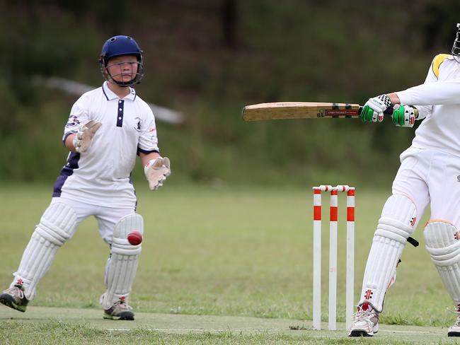 Jack Donaldson batting during the under 11 junior cricket grand final between Tahmoor (batting) v Campbelltown Westerners at Jackson Park Woodbine. Picture: Jonathan Ng