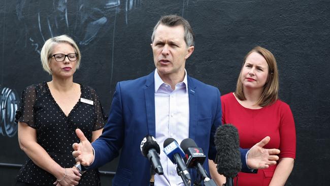 Labor housing and homelessness spokesman Jason Clare with Cairns-based Senator Nita Green and Labor Leichhardt candidate Elida Faith at an announcement of the Housing Australia Future Fund in Cairns.