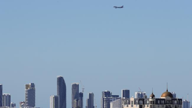 QANTAS VH-OEJ, the last 747 built for Qantas, takes one last flight over the Gold Coast before retirement. Picture: Glenn Hampson.