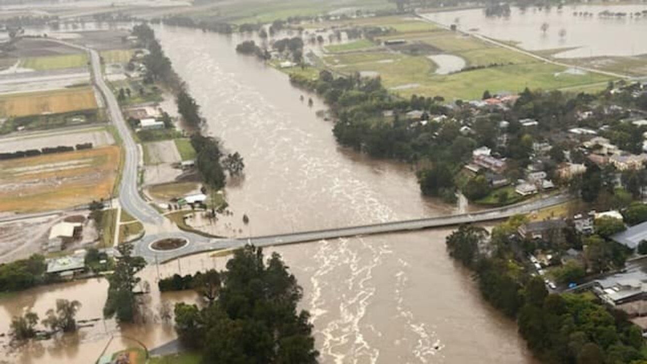 The Windsor Bridge in Sydney’s north western fringe before it went under water. Picture: NSW Police.