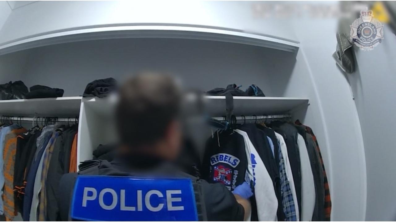 Rebels clothes allegedly found during a search warrant. Picture: QPS