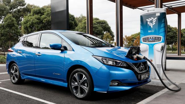 The 2021 Nissan Leaf recharging.