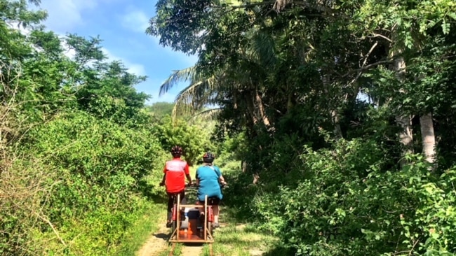 Ecotrax Fiji takes tourists on a velocipede ride to secluded Vunabua Beach.