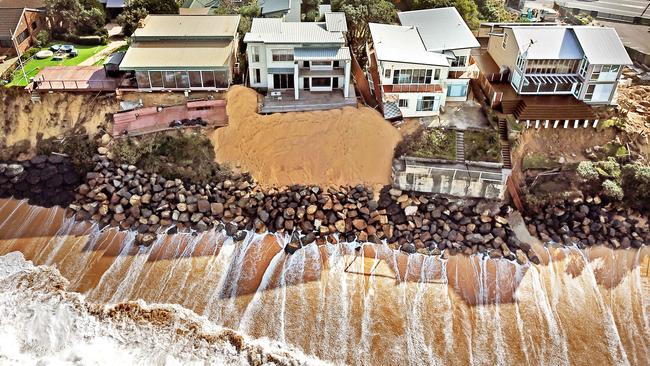 Drone image of the Wamberal erosion site taken today, as council votes to investigate artificial reefs. Picture: Troy Snook