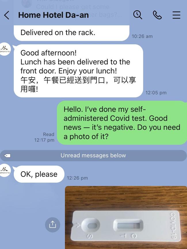 Hotel staff communicate with guests over LINE — a Taiwanese messaging app. Picture: Supplied