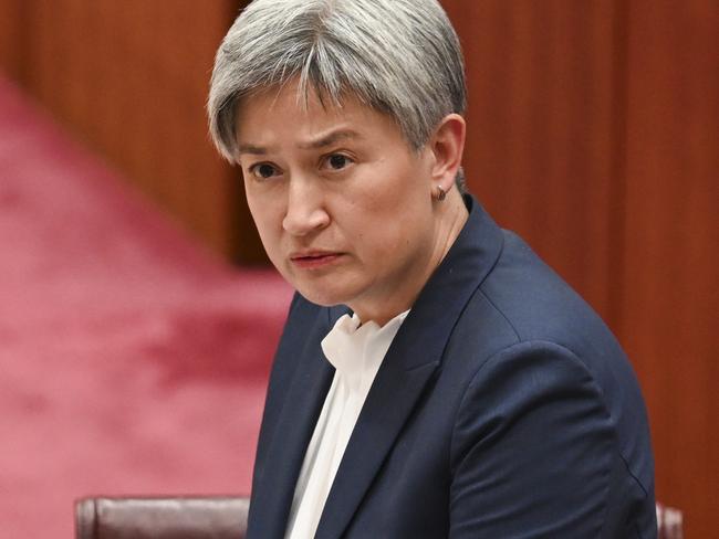 CANBERRA, AUSTRALIA, NewsWire Photos. DECEMBER 4, 2023: Senator Penny Wong during Question Time in the Senate at Parliament House in Canberra. Picture: NCA NewsWire / Martin Ollman