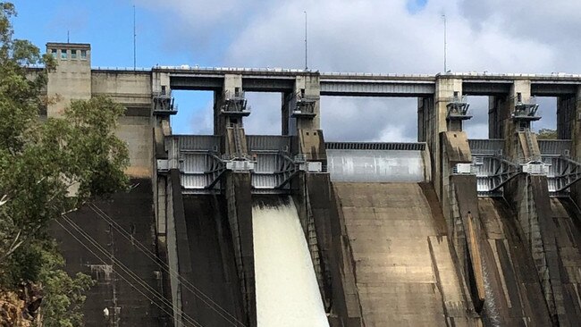 Warragamba Dam reached capacity and started spilling though its crest gates about 3am this morning. Picture: WaterNSW Facebook.