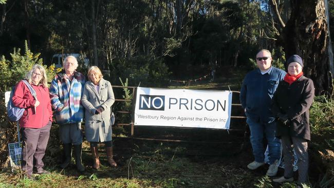 Members of the Westbury Region Against the Prison group at the proposed site where geotechnical drilling has began. Picture: Westbury Region Against the Prison