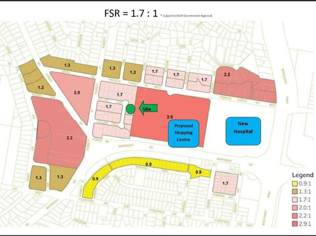 Plan showing the ratio of the floor area of a building to its site area. Number 18 Holland Cres, has a 1.7:1 FSR.