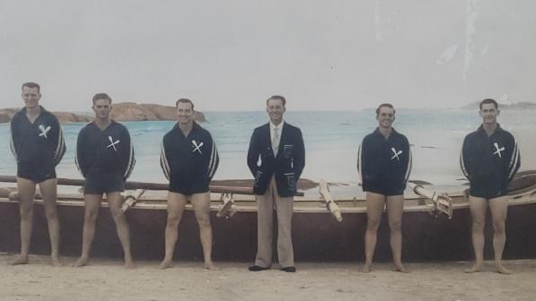 Colin Ball (at right) during his competitive surf boat days.