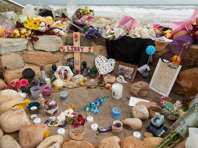 Libby Bell’s shrine at the Moana Surf Life Saving Club in Moana. AAP Image/MATT LOXTON