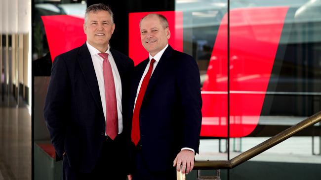 Westpac’s incoming chief executive Anthony Miller, left, and outgoing CEO Peter King, who has led the big four bank for the last five years. Picture: Jane Dempster