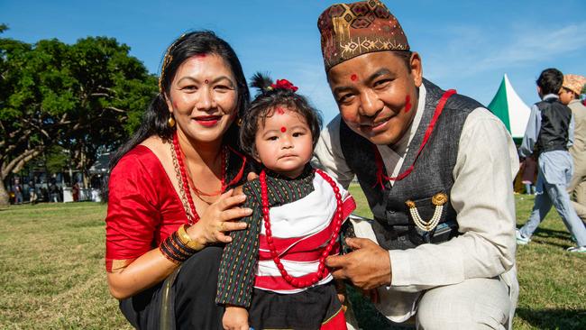 Pearlene Shrestha, Saroj Shrestha and Sweta Tamrakar at the 2024 Darwin Nepalese Festival. Picture: Pema Tamang Pakhrin
