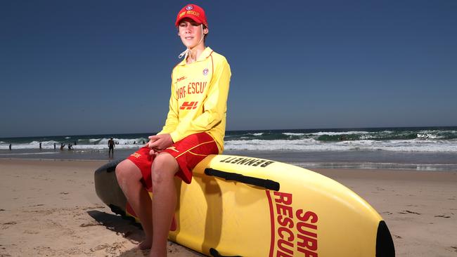 Lifesaver Will Prentice who saved a man who was surfing just north of the Currumbin Creek pictured at Tallebudgera SLSC.Photograph : Jason O'Brien